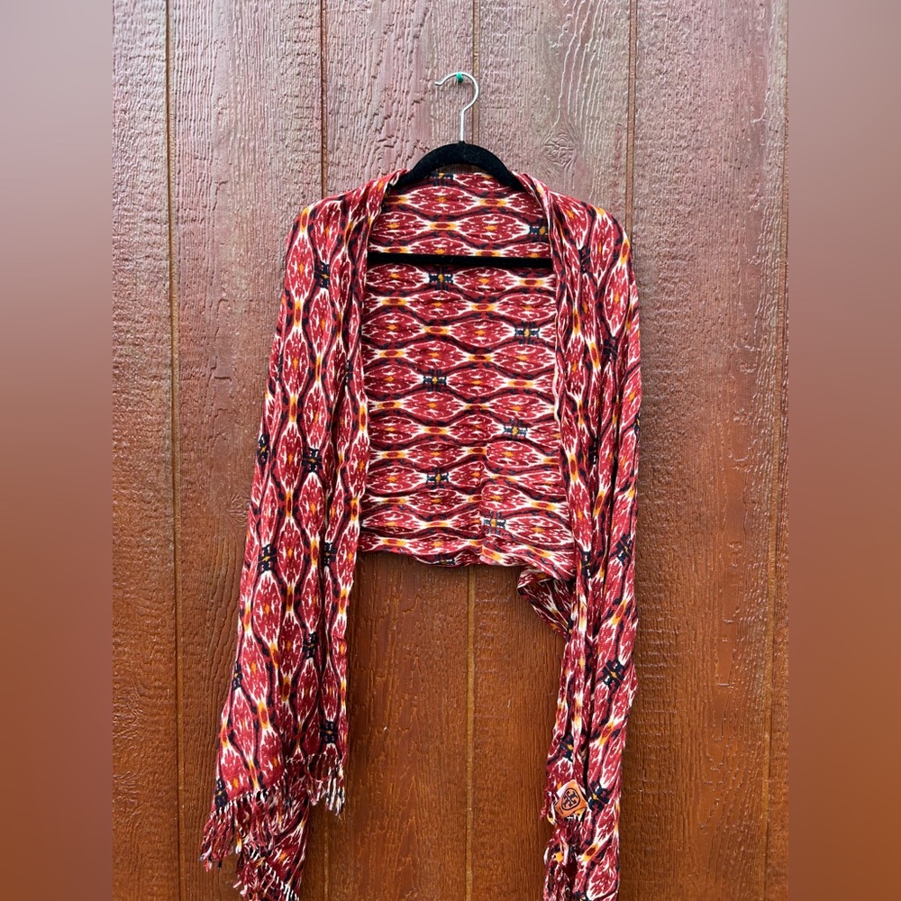 Tory Burch Red and Black Patterned scarf western quiet luxury closet staple
